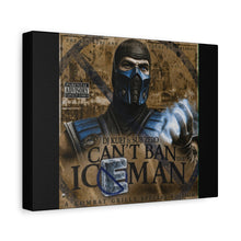 Load image into Gallery viewer, “Can’t Ban the Iceman” Sub-Zero Canvas Wall Art | Mortal Kombat Inspired | Hip Hop Album Style | Gaming Room Decor