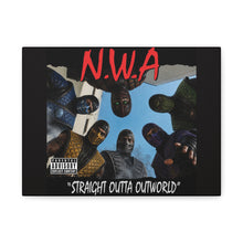 Load image into Gallery viewer, “N.W.A – Straight Outta Outworld” Canvas Wall Art | Mortal Kombat Inspired | Hip Hop Album Style | Gaming Room Decor