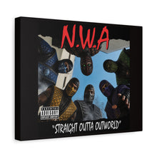 Load image into Gallery viewer, “N.W.A – Straight Outta Outworld” Canvas Wall Art | Mortal Kombat Inspired | Hip Hop Album Style | Gaming Room Decor