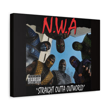 Load image into Gallery viewer, “N.W.A – Straight Outta Outworld” Canvas Wall Art | Mortal Kombat Inspired | Hip Hop Album Style | Gaming Room Decor