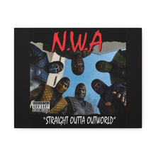 Load image into Gallery viewer, “N.W.A – Straight Outta Outworld” Canvas Wall Art | Mortal Kombat Inspired | Hip Hop Album Style | Gaming Room Decor