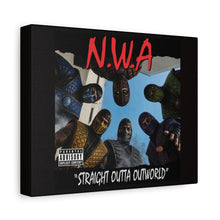 Load image into Gallery viewer, “N.W.A – Straight Outta Outworld” Canvas Wall Art | Mortal Kombat Inspired | Hip Hop Album Style | Gaming Room Decor