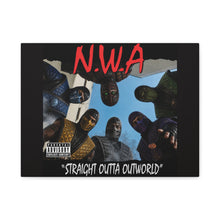 Load image into Gallery viewer, “N.W.A – Straight Outta Outworld” Canvas Wall Art | Mortal Kombat Inspired | Hip Hop Album Style | Gaming Room Decor