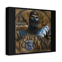 Load image into Gallery viewer, “Can’t Ban the Iceman” Sub-Zero Canvas Wall Art | Mortal Kombat Inspired | Hip Hop Album Style | Gaming Room Decor